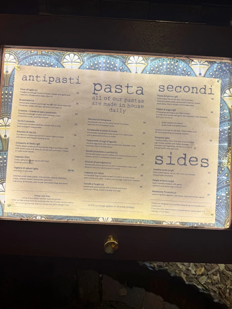 Menu, La Scarpetta Trattoria