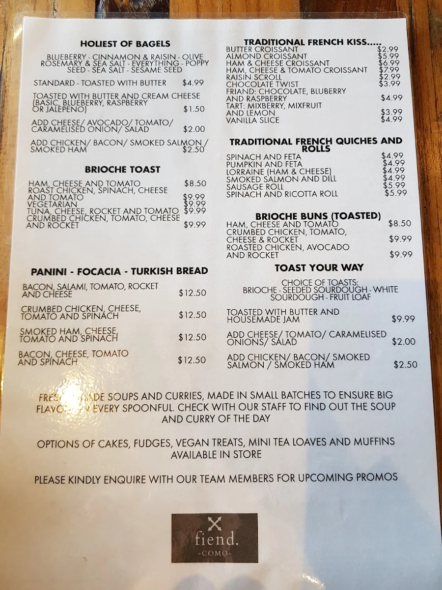 Menu, FIEND MERCHANTS - artisanal coffee, breakfast, raw treats, brunch, smoothies, pastries