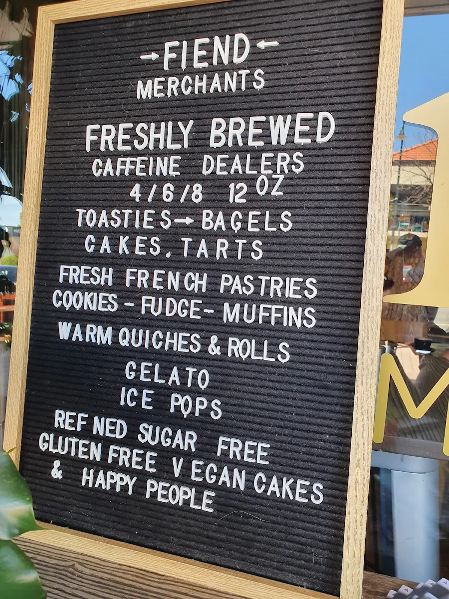 Menu, FIEND MERCHANTS - artisanal coffee, breakfast, raw treats, brunch, smoothies, pastries