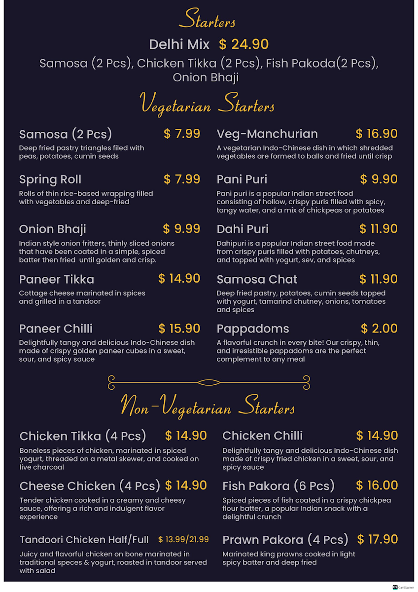 Menu, Delhi Junction