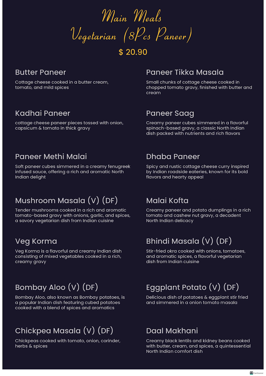 Menu, Delhi Junction