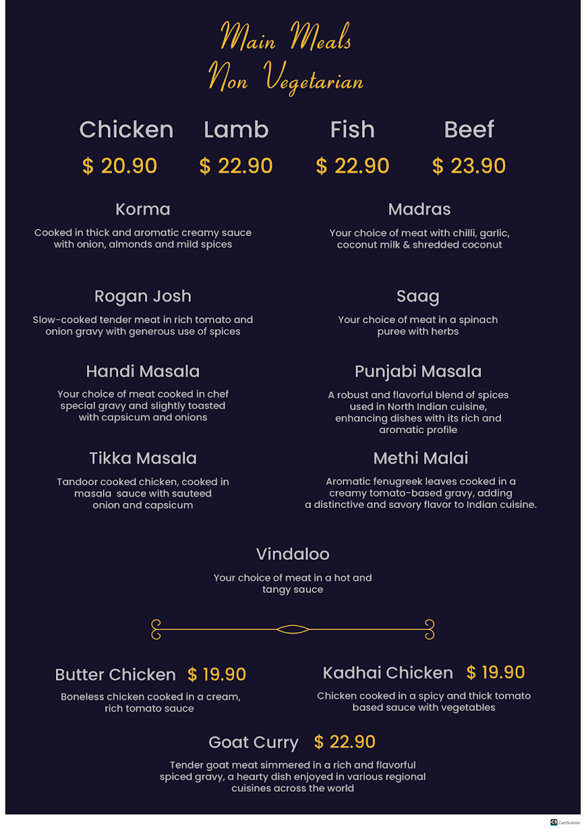 Menu, Delhi Junction