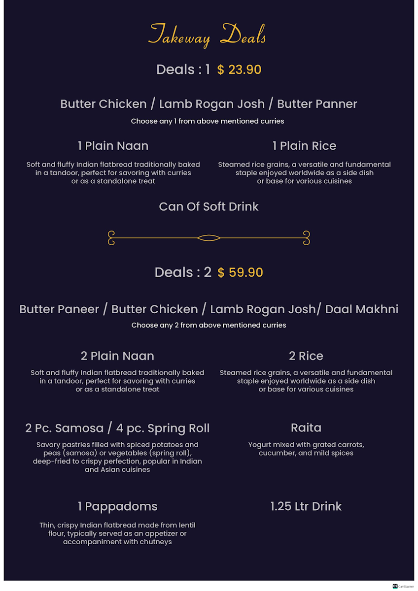 Menu, Delhi Junction