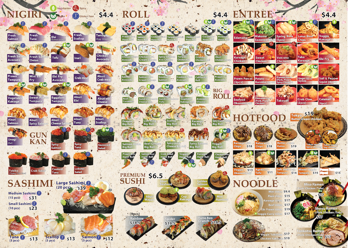 Menu, HIKARU Sushi