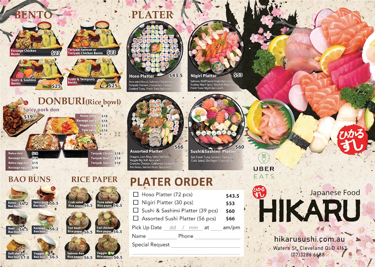 Menu, HIKARU Sushi