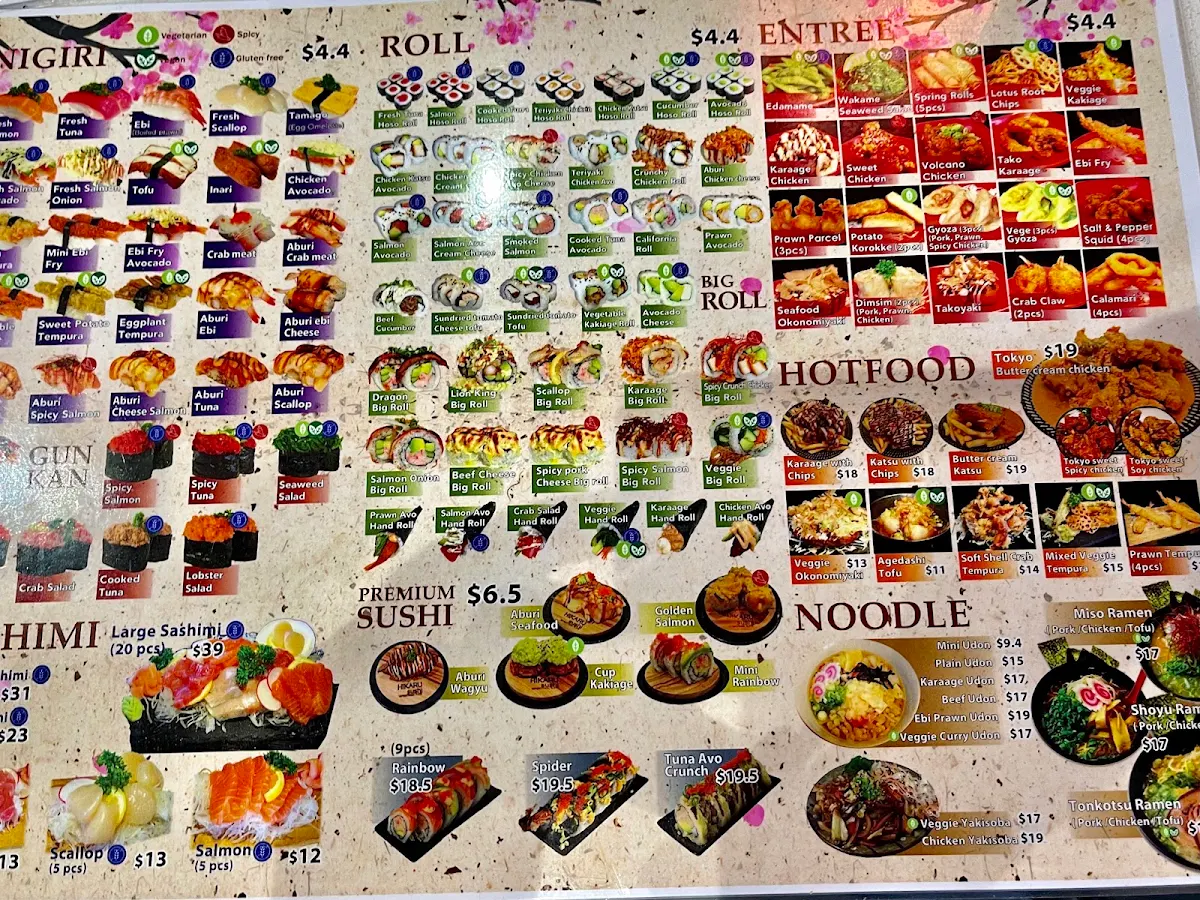 Menu, HIKARU Sushi