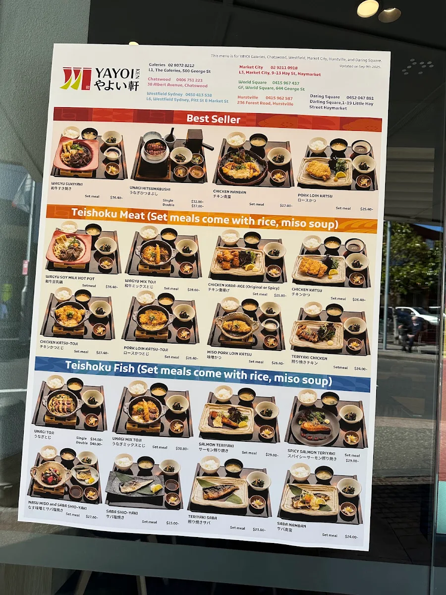 Menu, YAYOI Hurstville