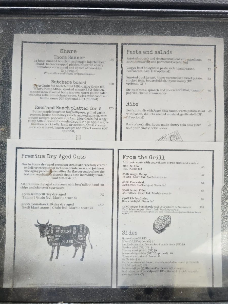 Menu, Blaxland Inn