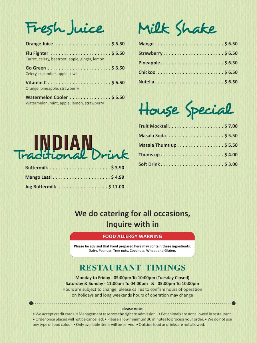 Menu, Honest Melbourne