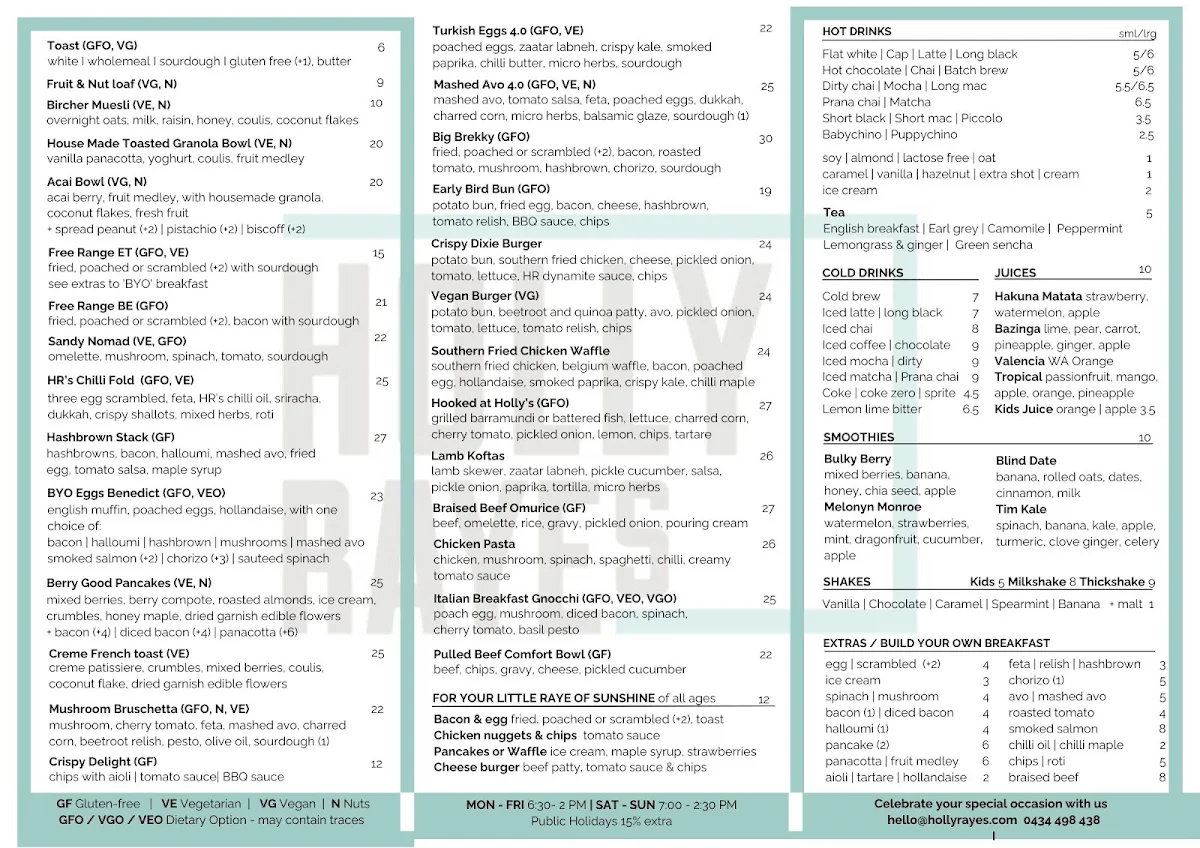 Menu, Holly Rayes