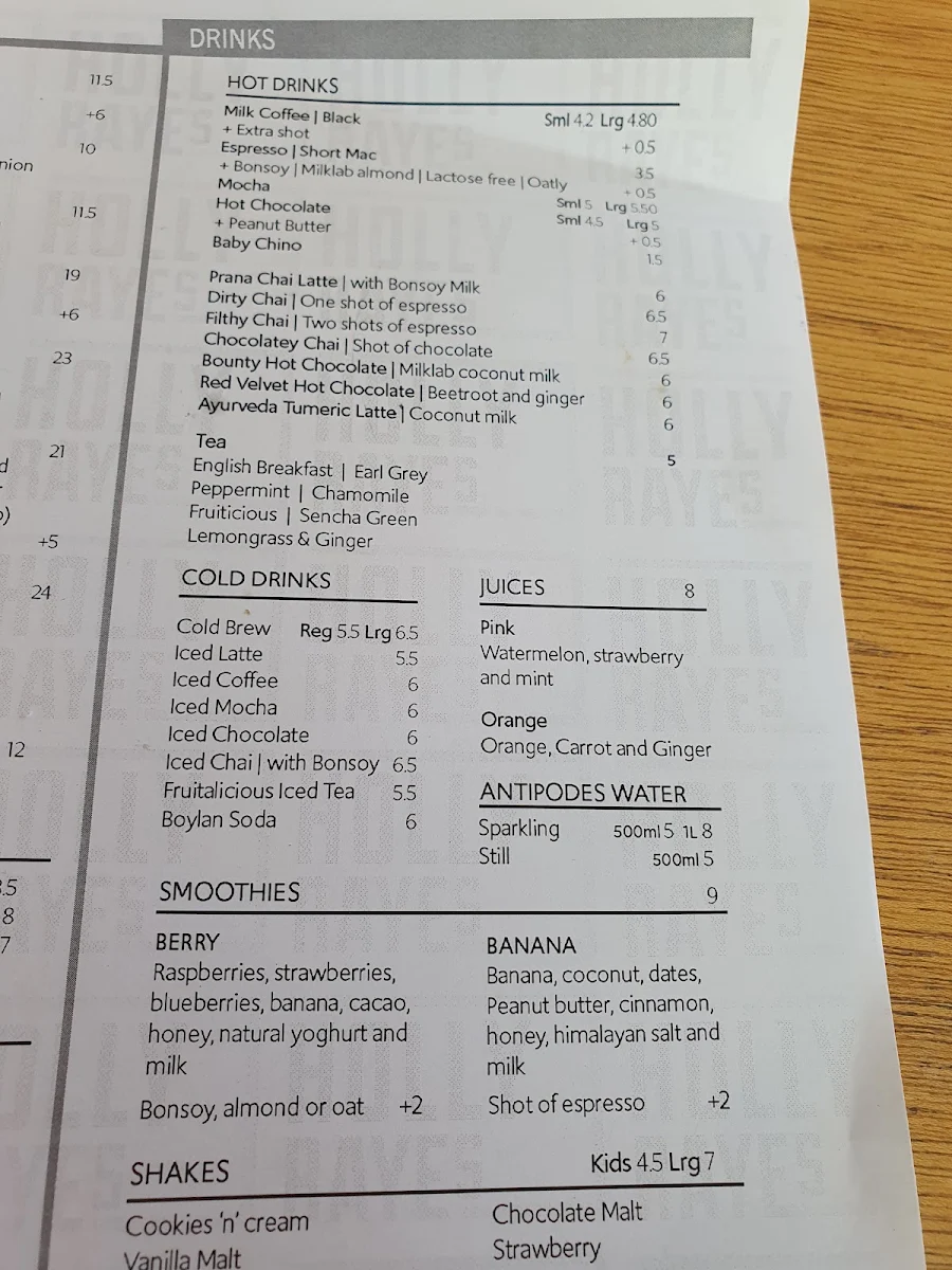 Menu, Holly Rayes