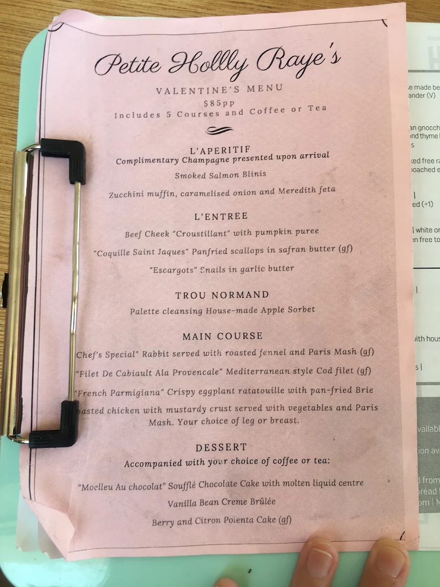 Menu, Holly Rayes