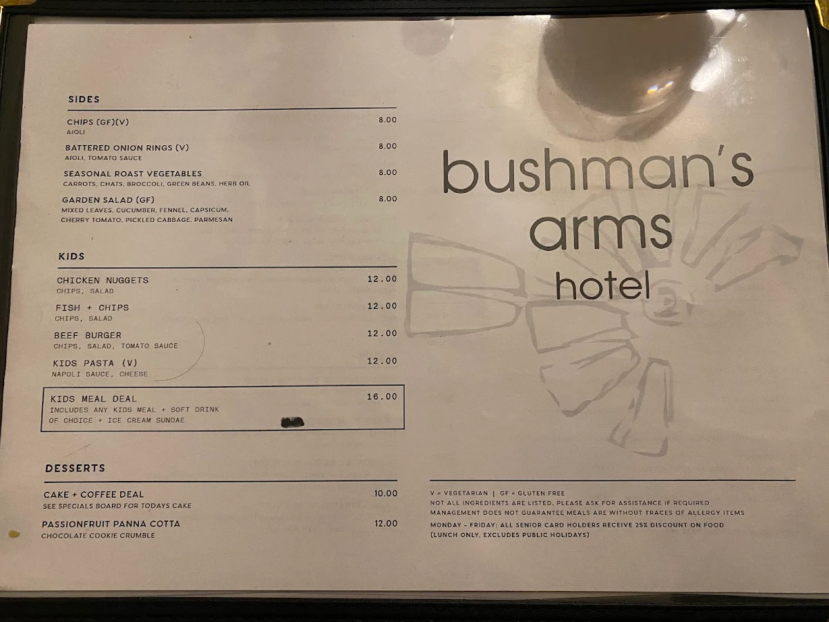 Menu, Bushman’s Grill