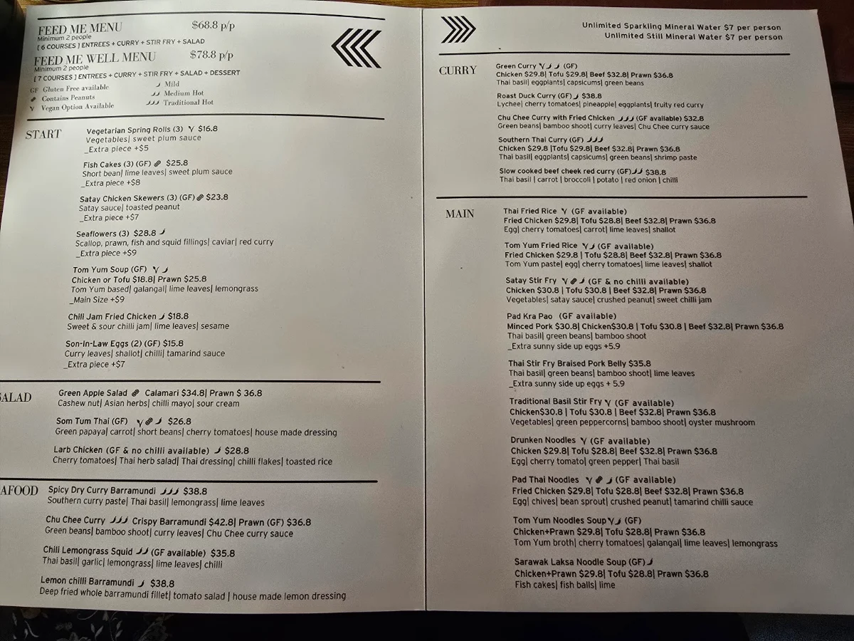 Menu, VON Thai