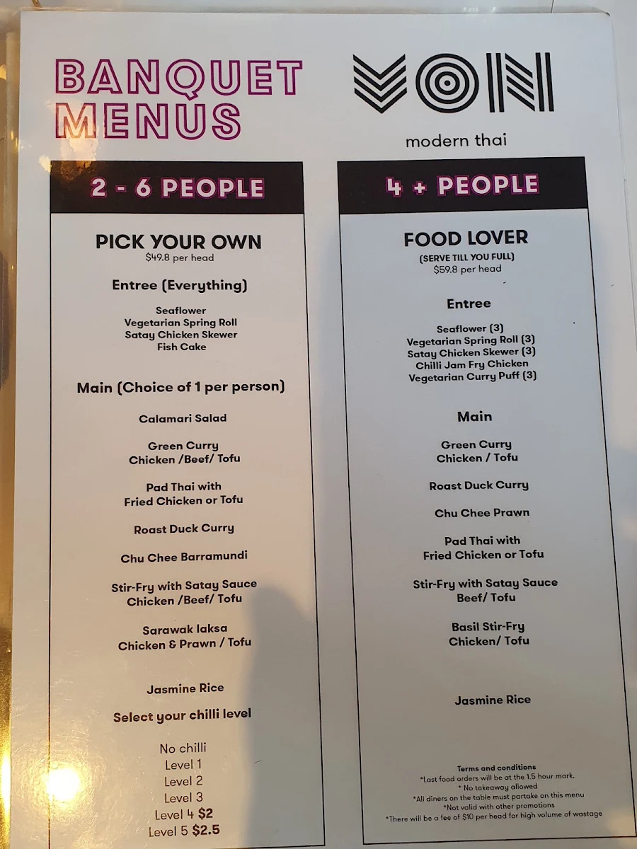 Menu, VON Thai