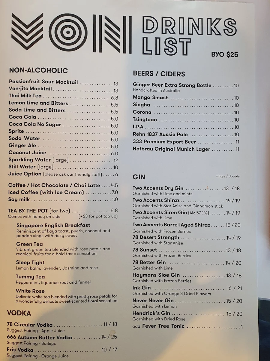 Menu, VON Thai