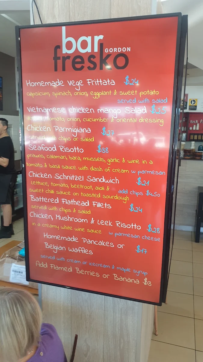 Menu, Bar Fresko Gordon