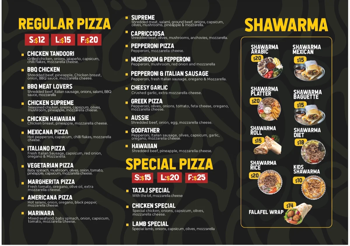 Menu, Shawarma Tazaj