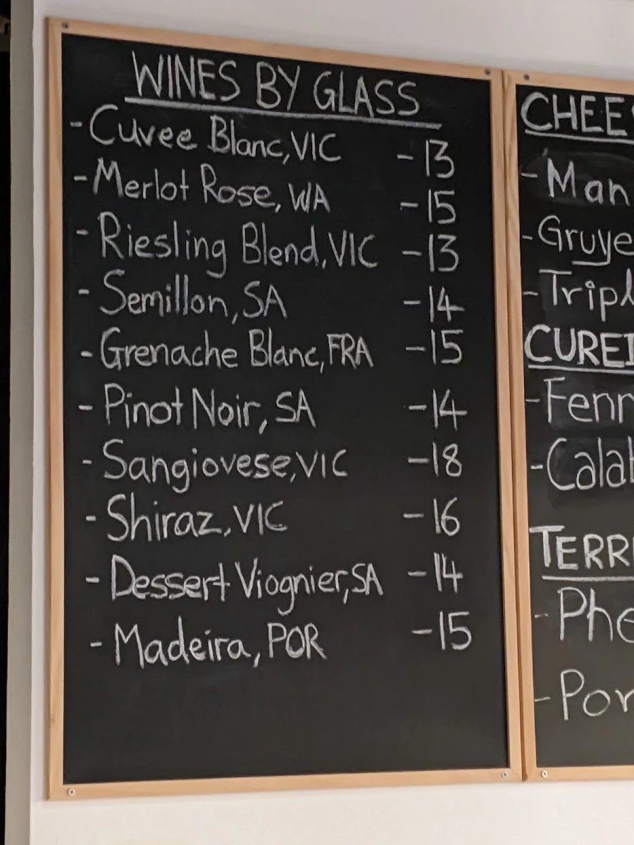 Menu, Ruelle Wine Bar