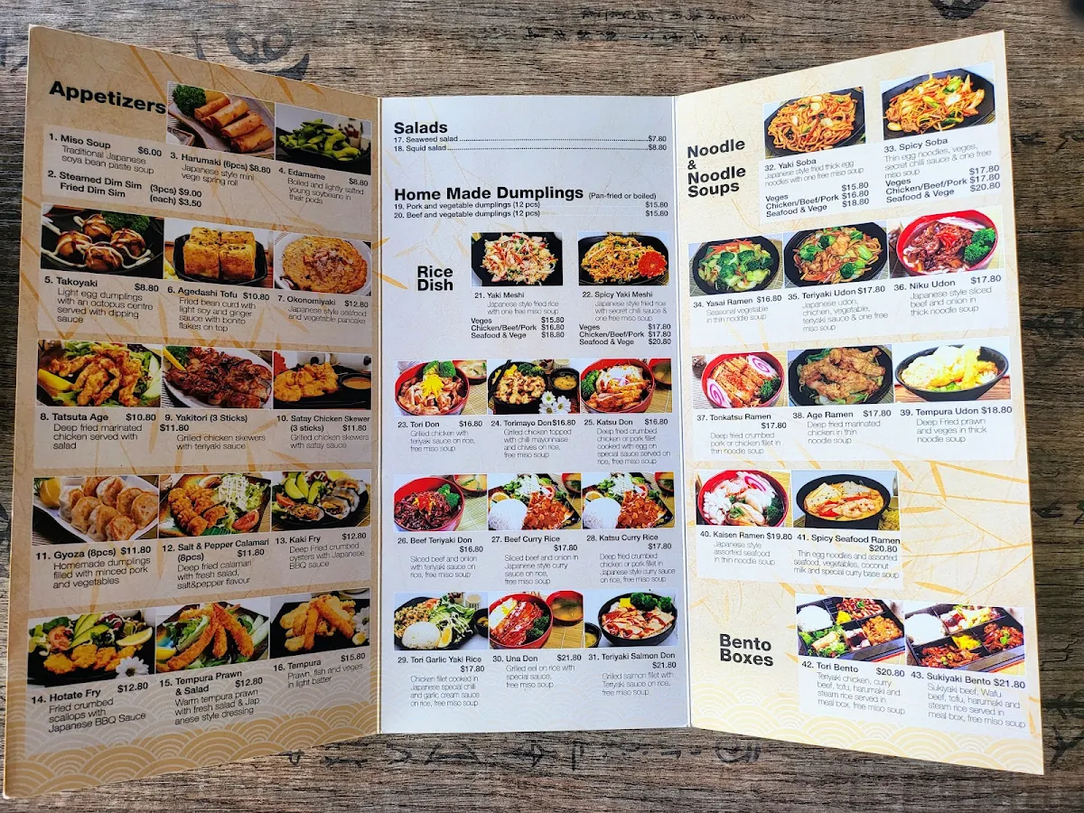 Menu, Akita Sushi