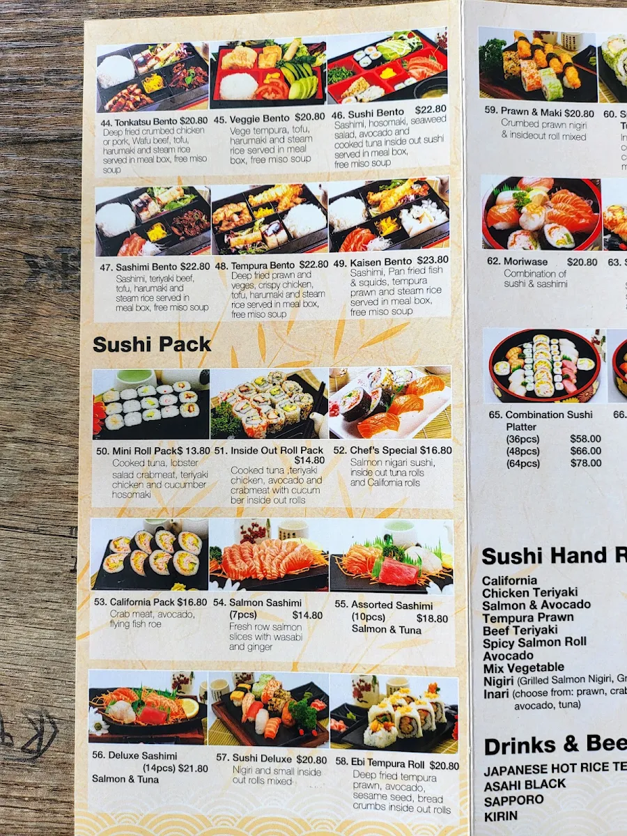 Menu, Akita Sushi