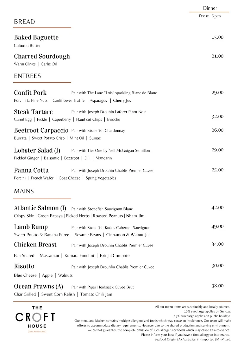 Menu, The Croft House