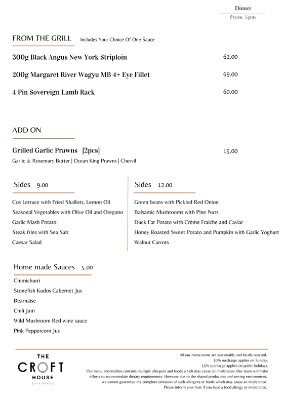 Menu, The Croft House