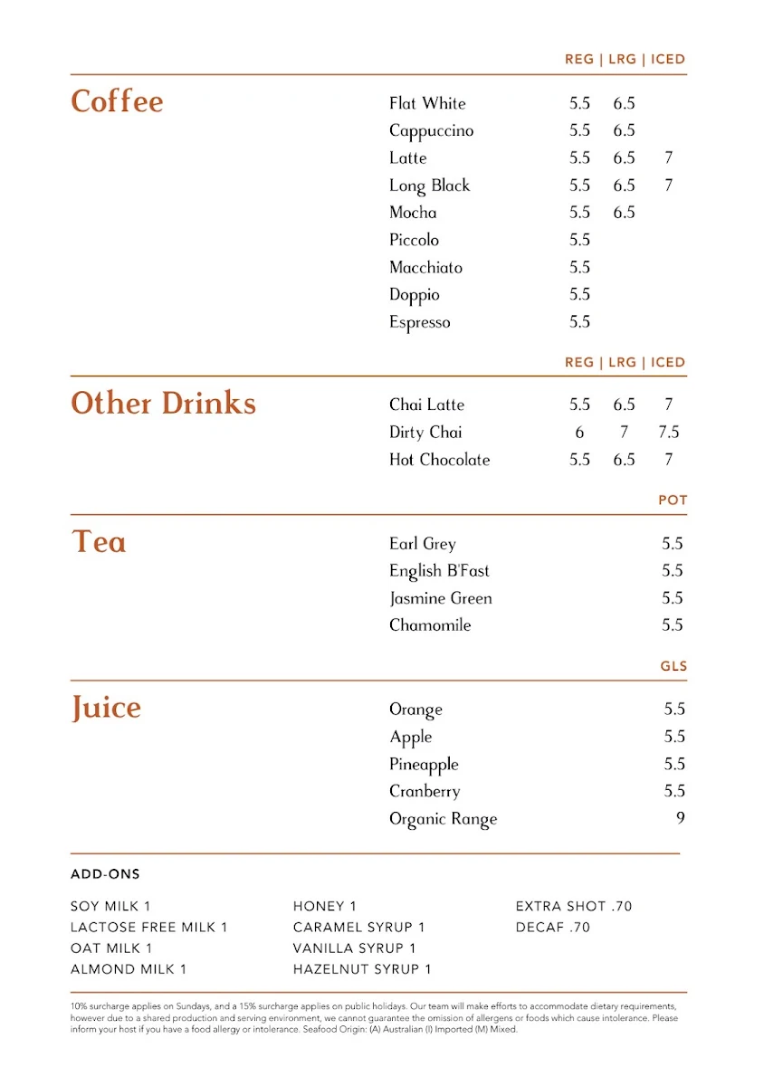 Menu, The Croft House