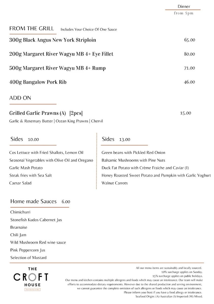 Menu, The Croft House