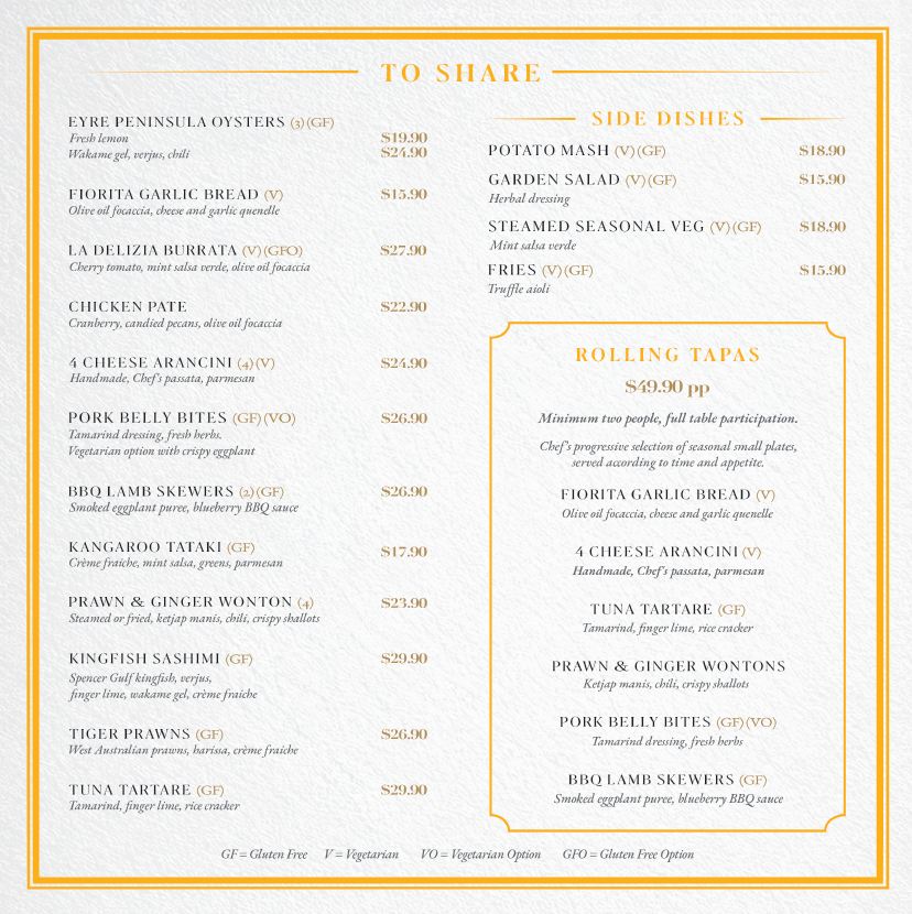 Menu, Fiorita Wine Bar & Restaurant