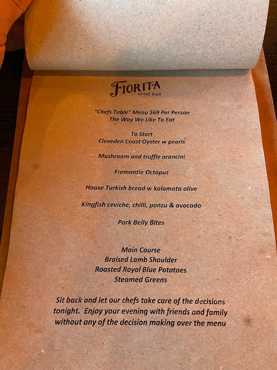 Menu, Fiorita Wine Bar & Restaurant