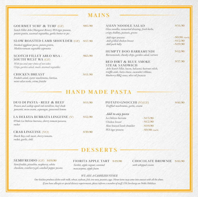 Menu, Fiorita Wine Bar & Restaurant