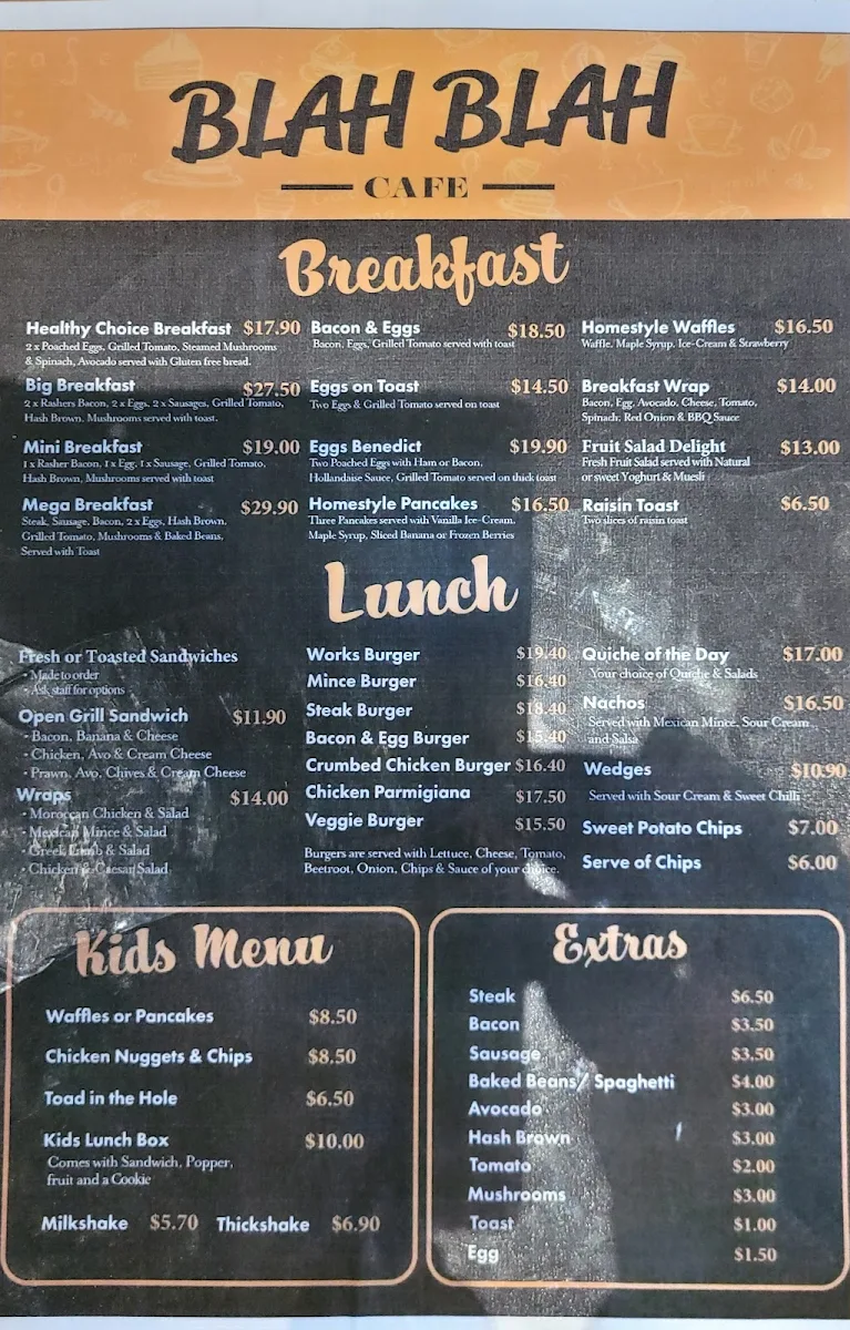 Menu, Blah Blah Sandwich Bar