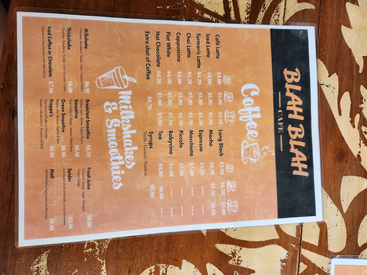 Menu, Blah Blah Sandwich Bar