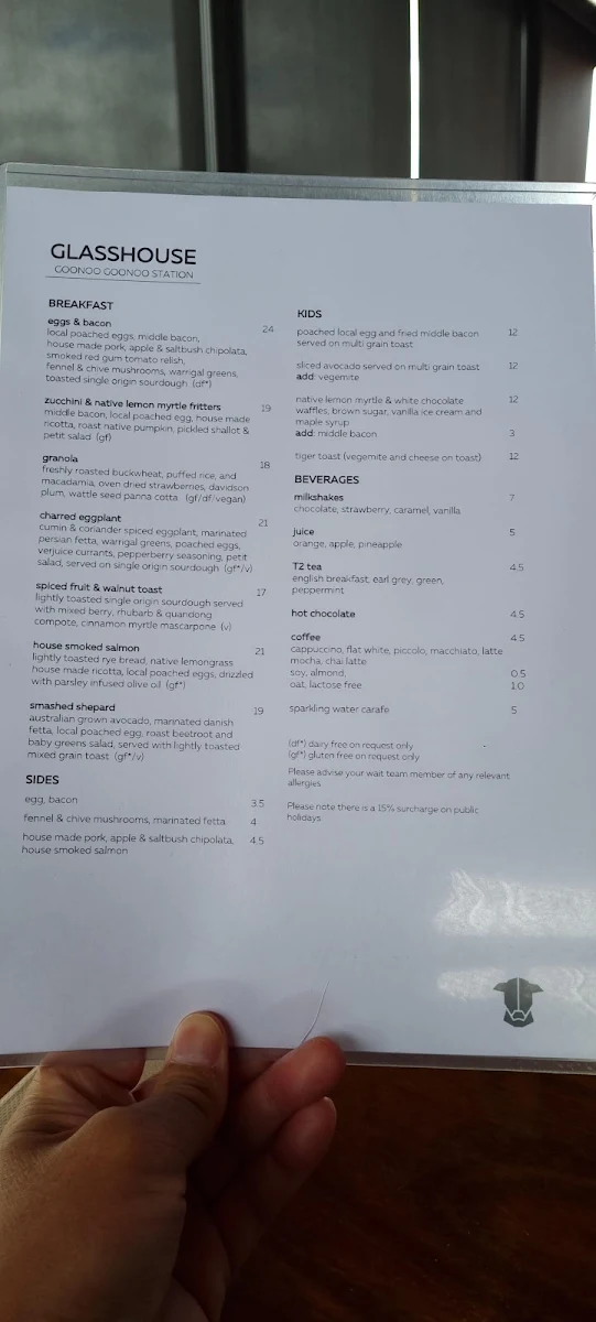 Menu, Glasshouse Restaurant
