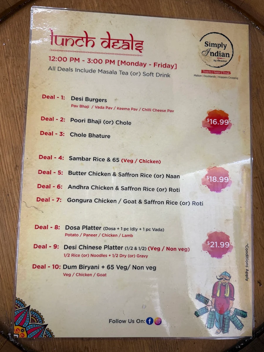 Menu, Simply Indian Harris Park