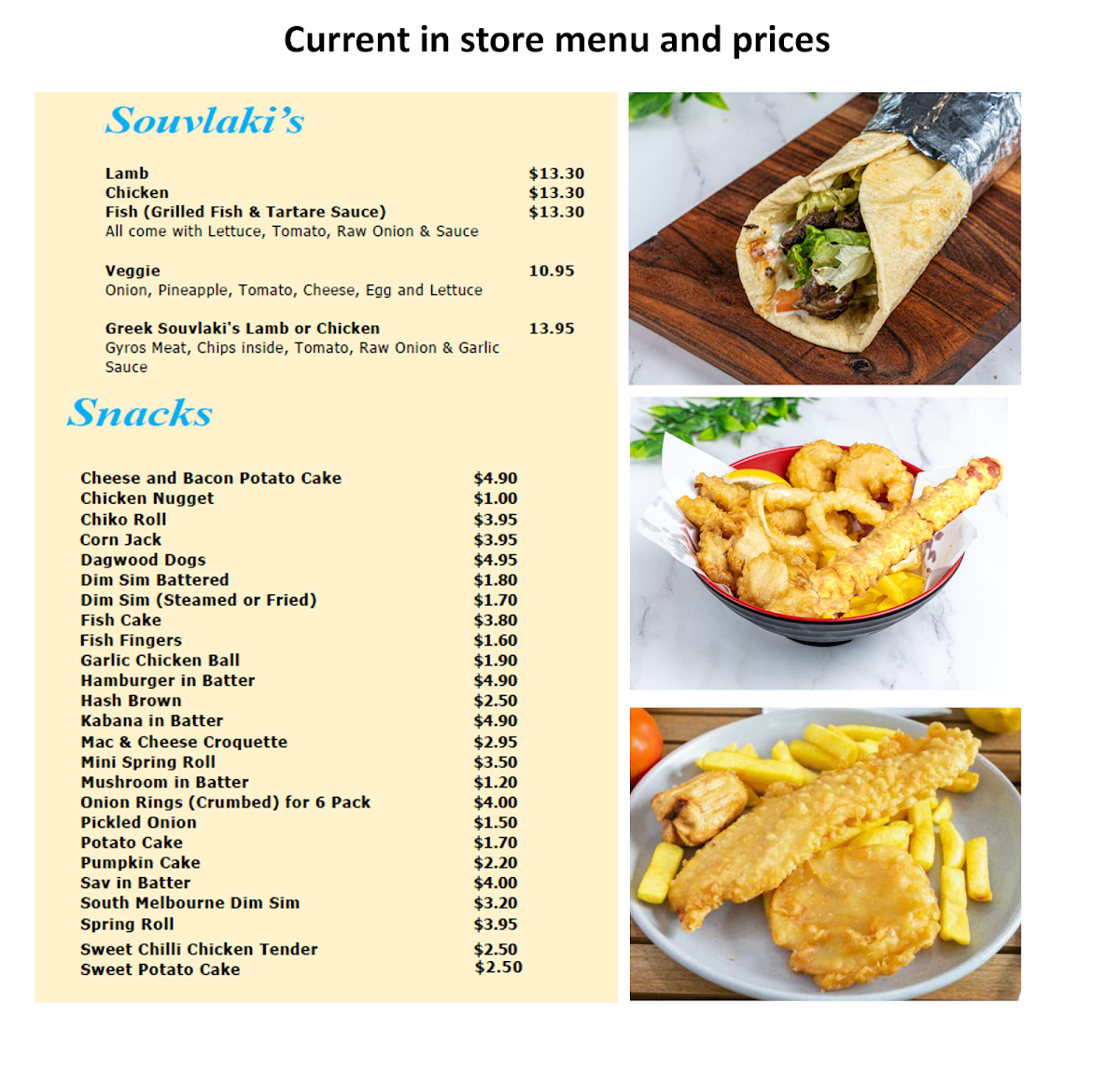 Menu, Tribeca Village Fish & Chips