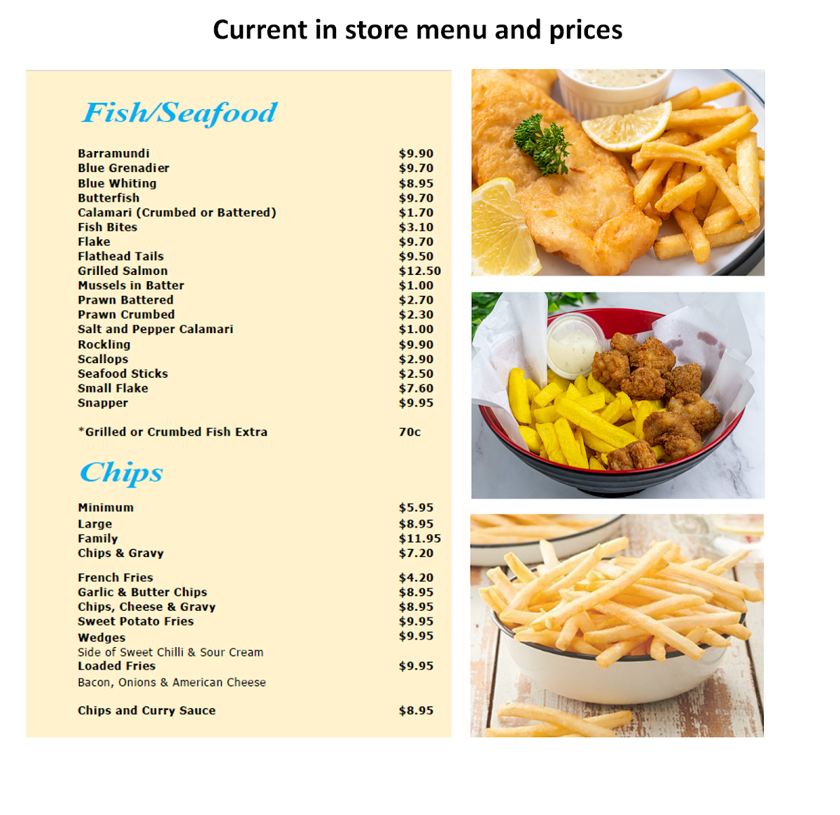 Menu, Tribeca Village Fish & Chips