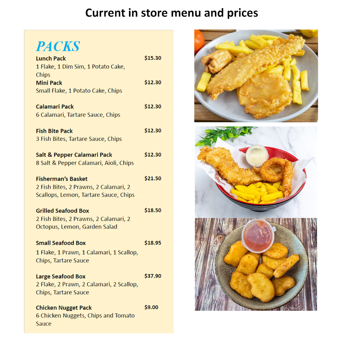 Menu, Tribeca Village Fish & Chips