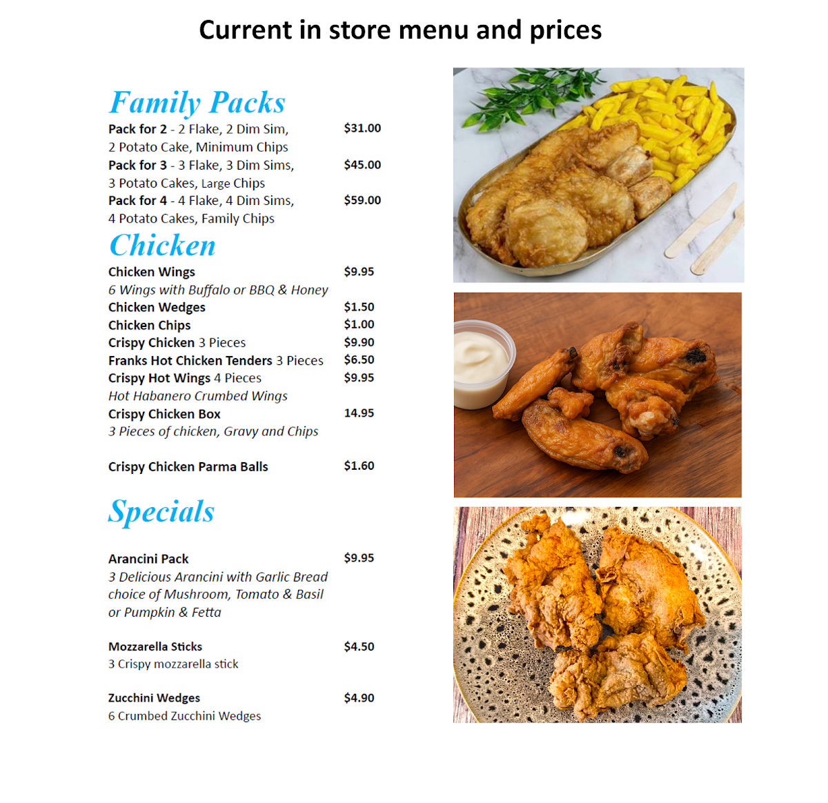 Menu, Tribeca Village Fish & Chips