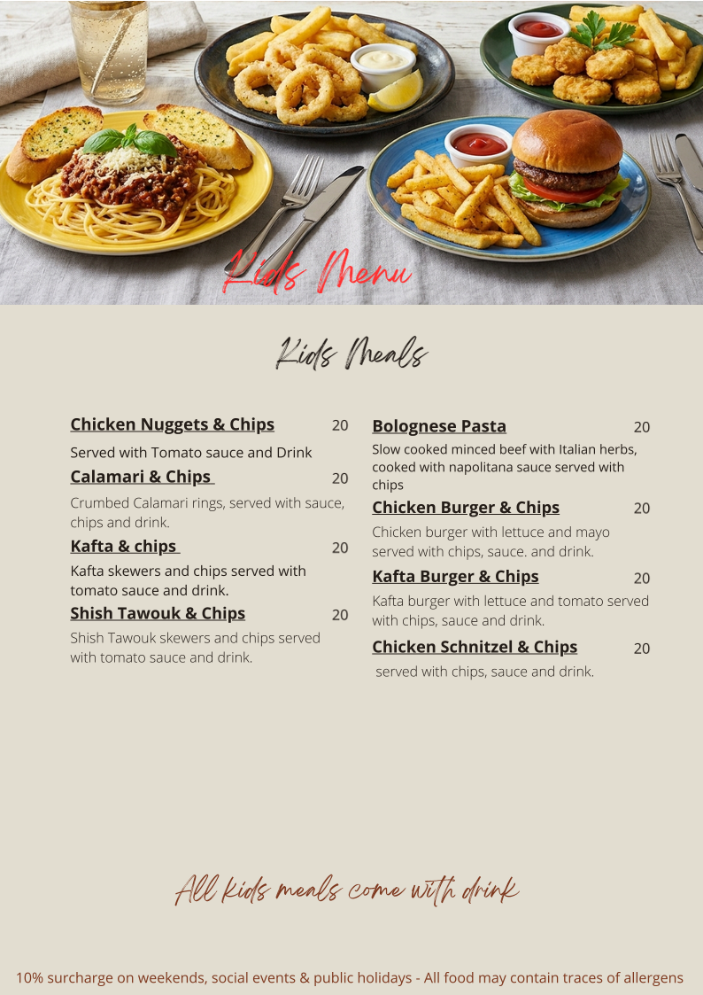 Menu, Lazeez Lebanese Cuisine