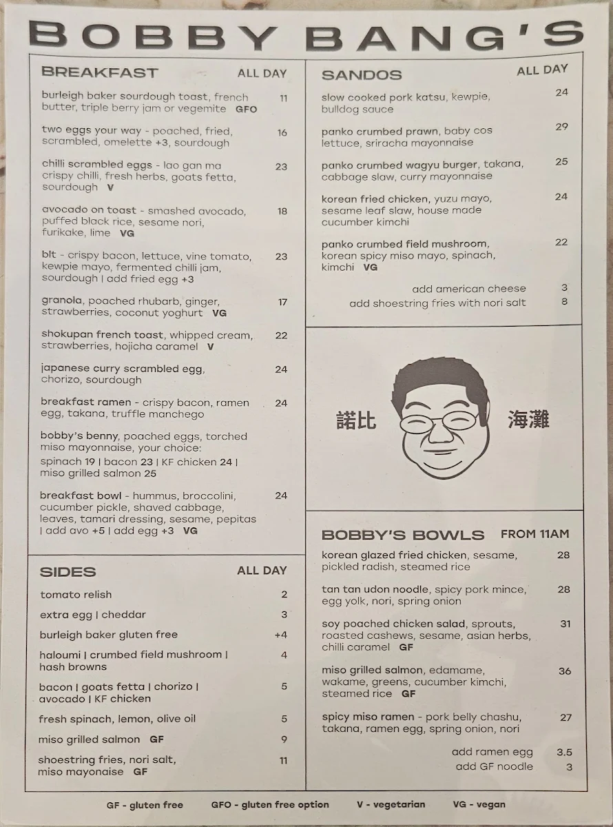 Menu, BOBBY BANG'S