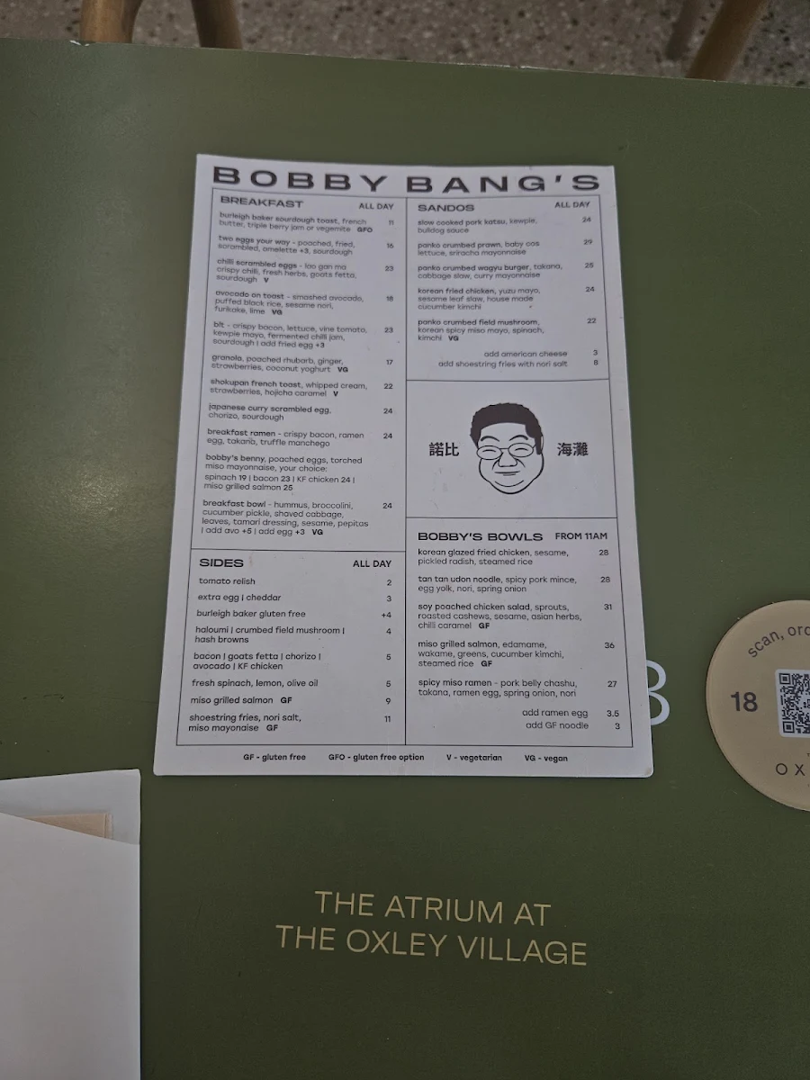 Menu, BOBBY BANG'S