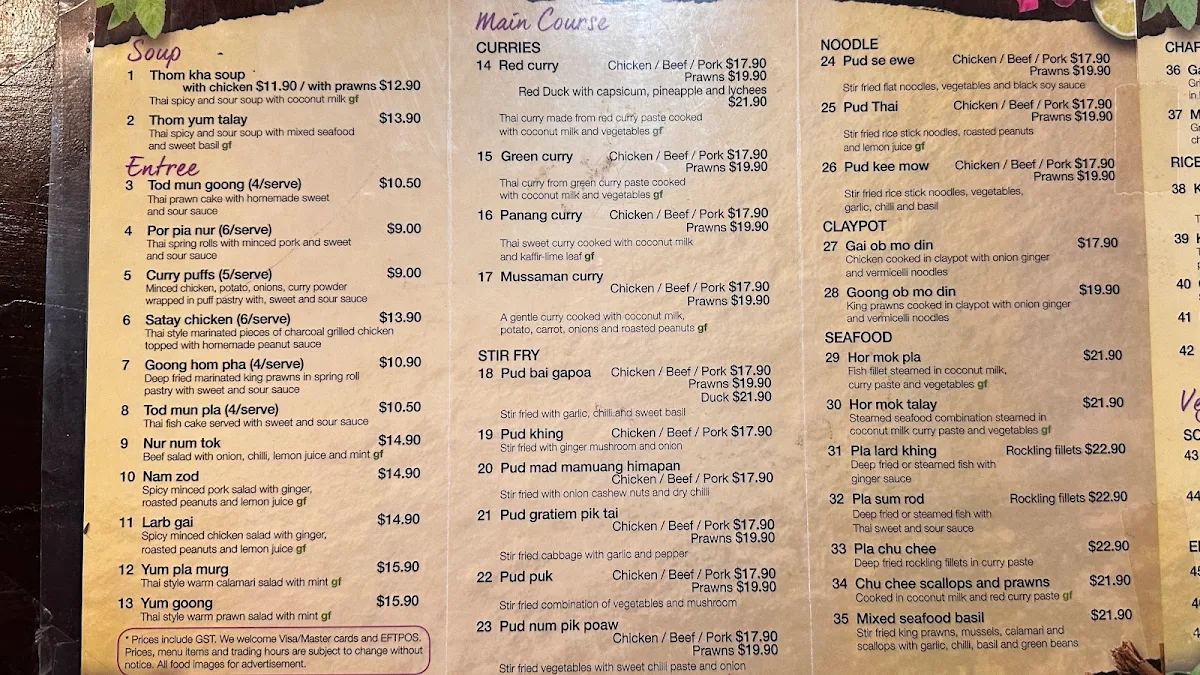Menu, enTHAIced Thai Restaurant