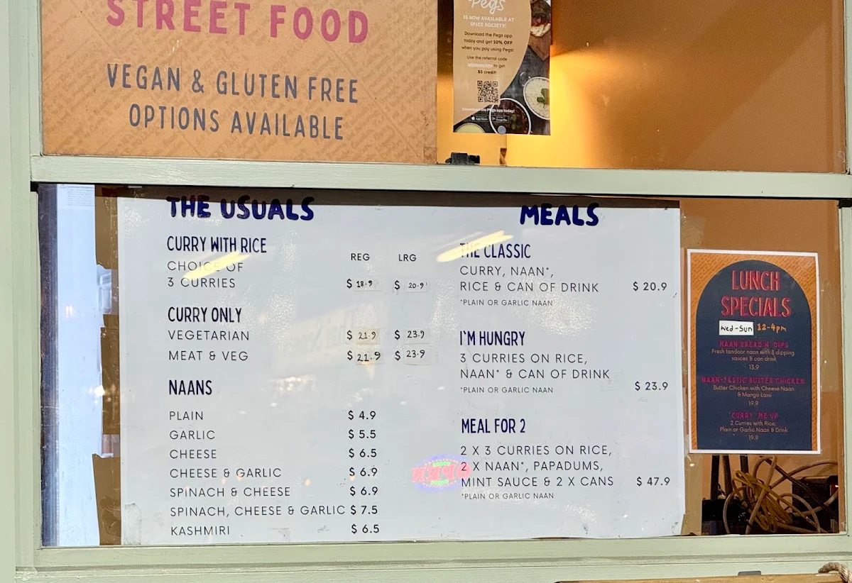 Menu, Spice Society - Bondi Beach