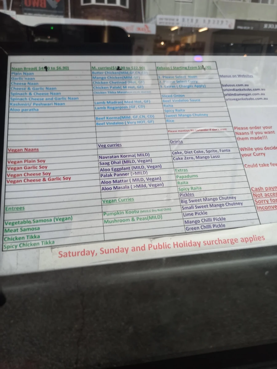 Menu, Spice Society - Bondi Beach