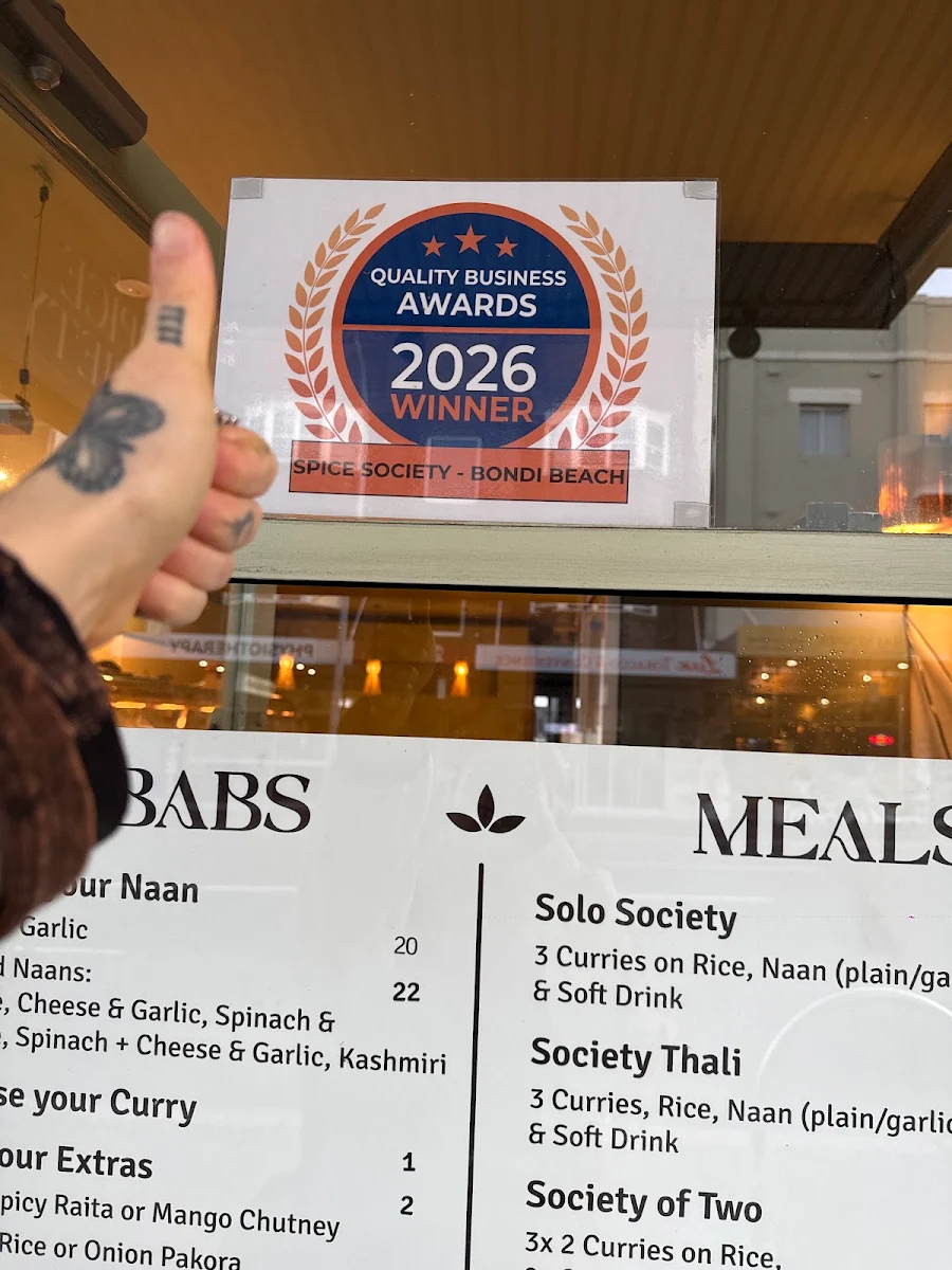Menu, Spice Society - Bondi Beach