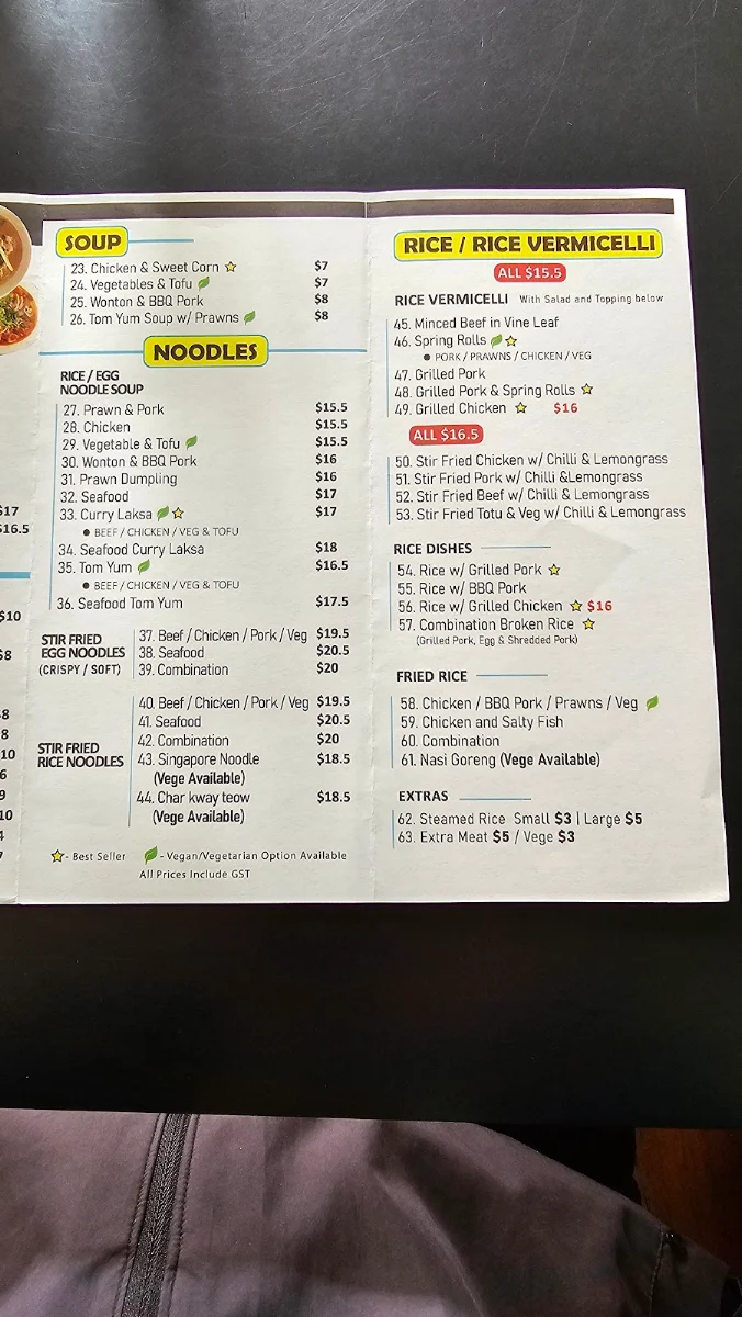 Menu, Pho Fitzroy