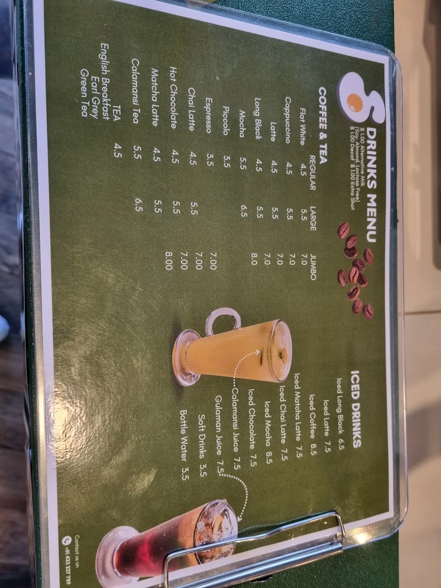 Menu, Sunny Corner Cafe