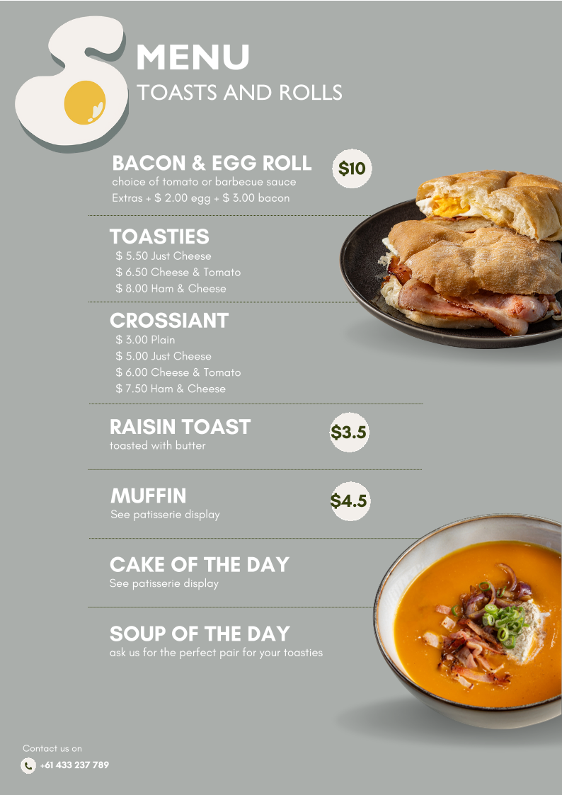 Menu, Sunny Corner Cafe